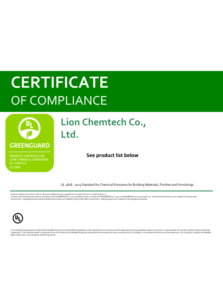 GRANDEX. Greenguard and Greenguard Gold compliance certificates